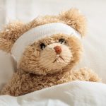 Teddy bear sick in the hospital